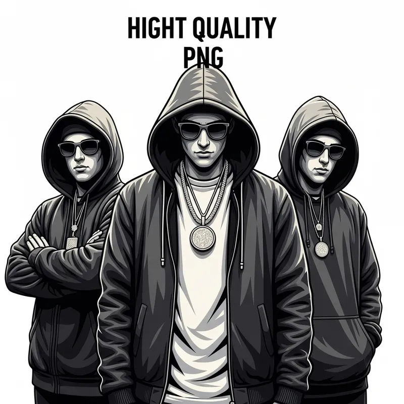 Three White Rappers in Hoodies - Unrecognizable Faces - High Quality