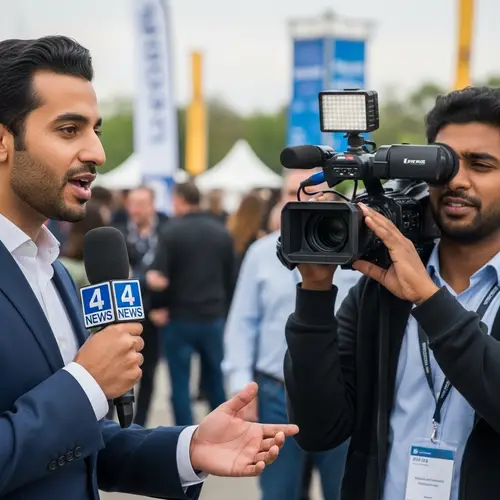 South Asian Cameraman and Middle-Eastern Reporter Cover Bustling Event