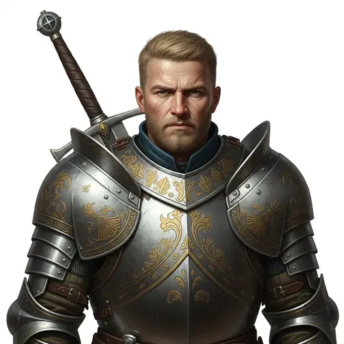 Realistic Portrait of Seasoned Knight | Short Blond Hair & Beard