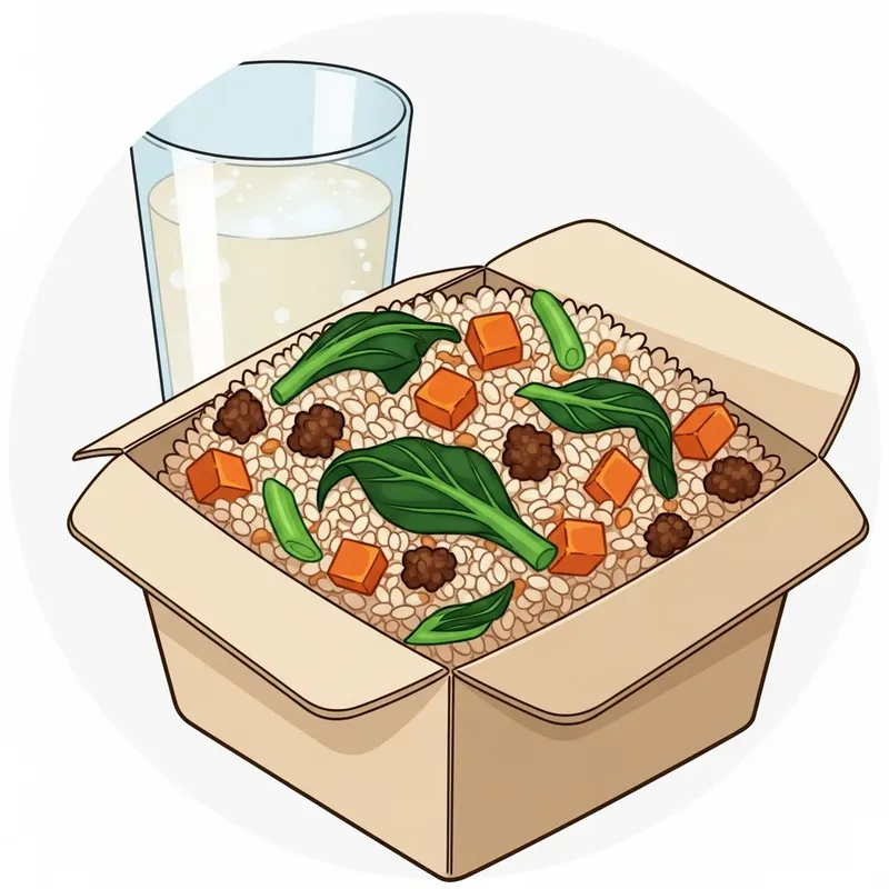 Energetic Rice Box Chaofan with Carrots and Kangkong