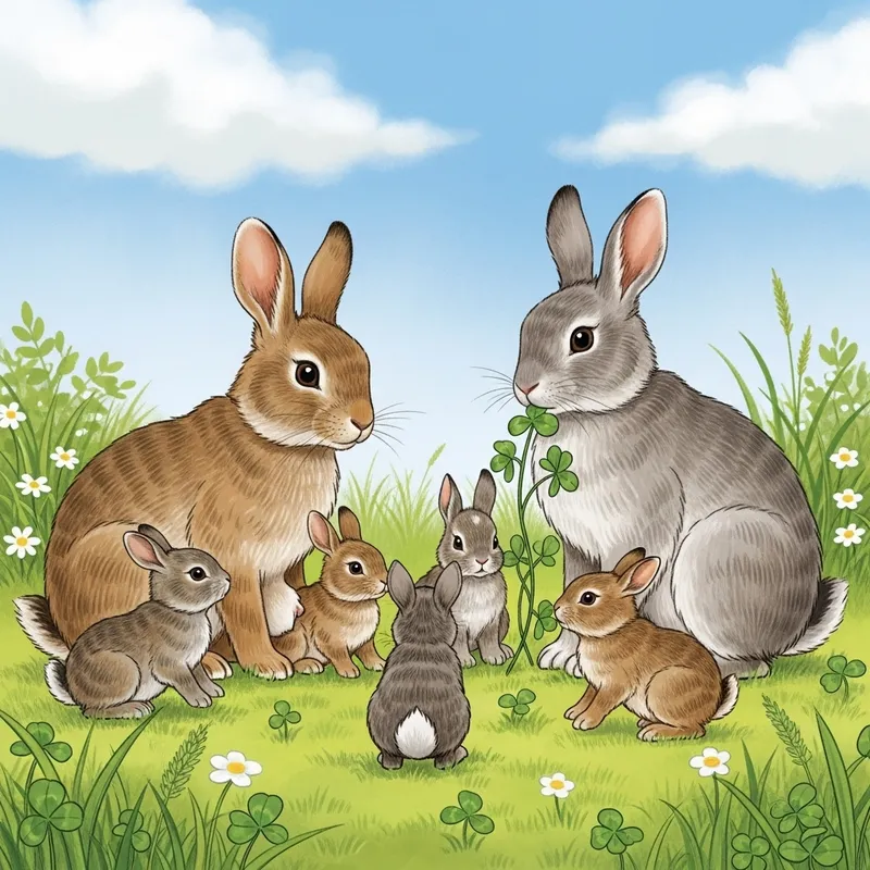 Adorable Rabbit Family in their Natural Habitat