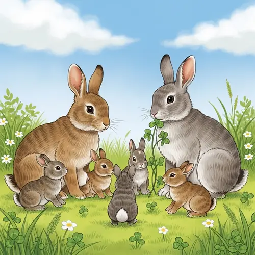 Charming Rabbit Family Scene in the Wild