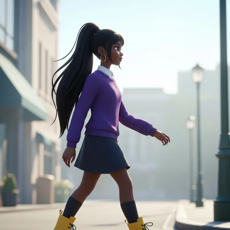 Penny Proud in Purple Sweater and Yellow Boots