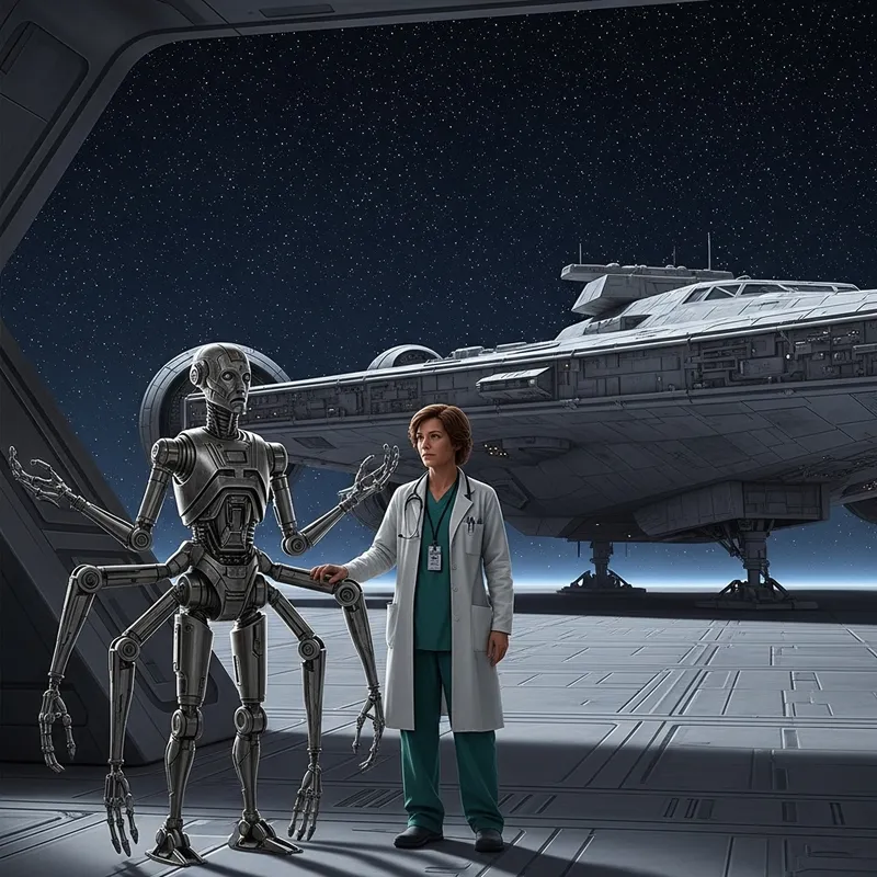 Starwars Doctor with Multilimbed Robot in Galaxy | Sci-Fi Saga Scene Starwars Doctor with Multilimbed Robot in Galaxy | Sci-Fi Saga Scene