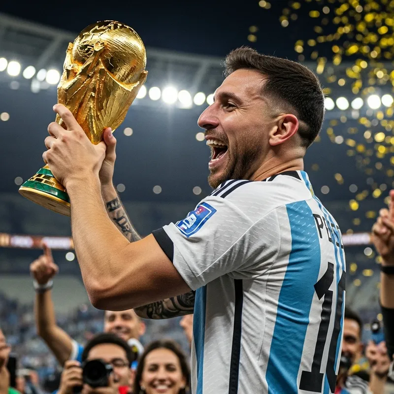 Messi with World Cup Trophy | Number 10 Jersey