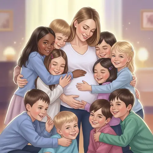 Heartwarming Family Portrait with Pregnant Woman and Diverse Children