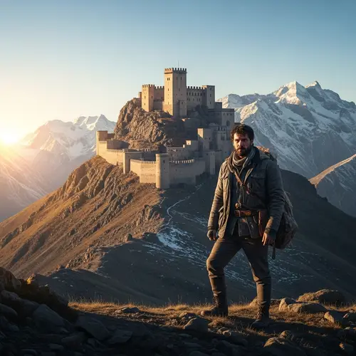 Hispanic Mountain Man at Ancient Alamut Castle