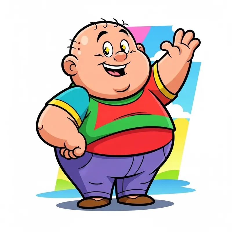 Chubby bald character in Pixar style