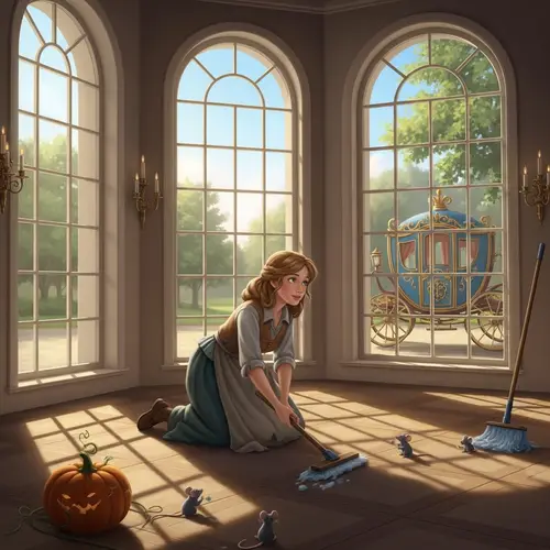 Magical Fairytale Scene: Young Woman with Pumpkin and Mice