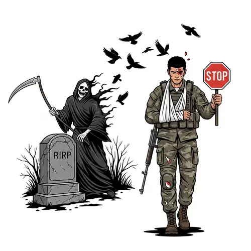 Captivating Image of a Wounded Soldier and Death's Encounter