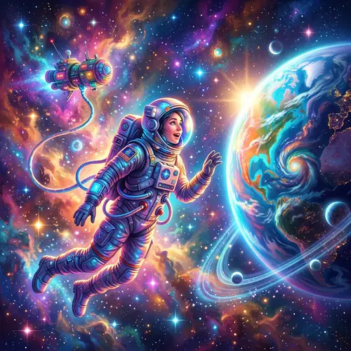 Vibrant Cosmic Astronaut: A Sci-Fi Adventure