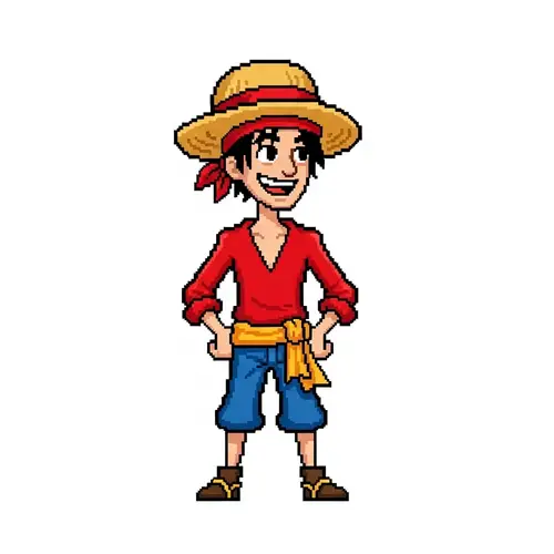 PIXEL ART about Luffy, one piece
