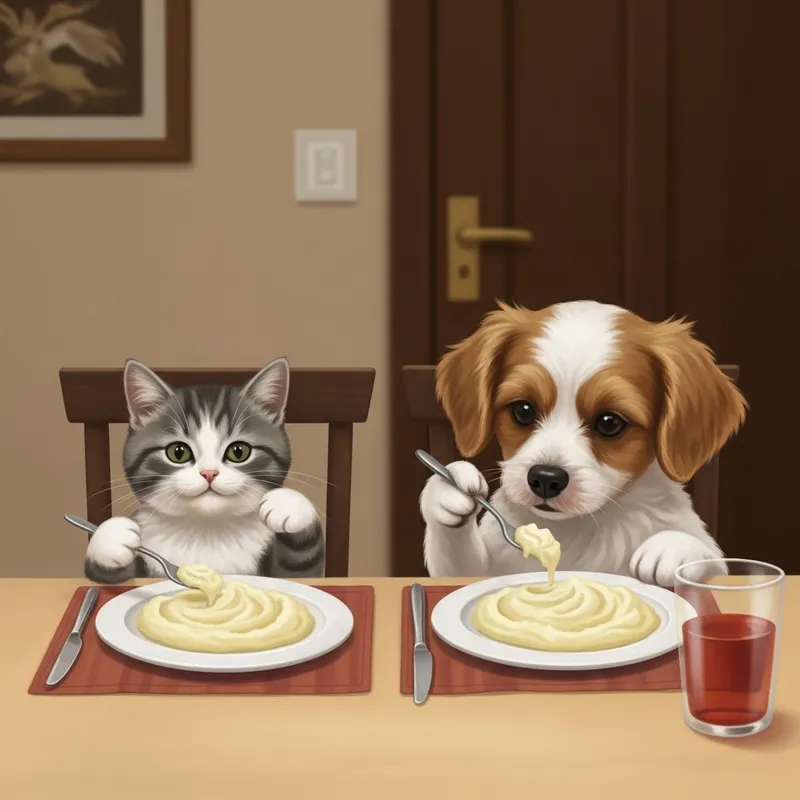 Heartwarming Cat & Dog Dining: Cozy Meal Scene