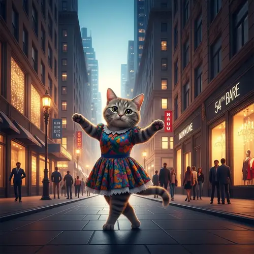 Whimsical Feline Dances in New York City - 54th Street Scene