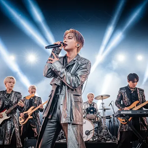 Passionate Mid-20s South Korean Pop Star Singing on Stage