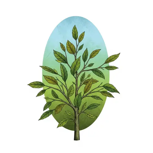 Organic Growth: Oval Shape with Textured Leaves and Branches