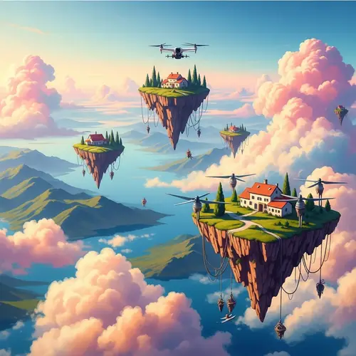 Fantasy Floating Islands Landscape in Vibrant Pastel Hues