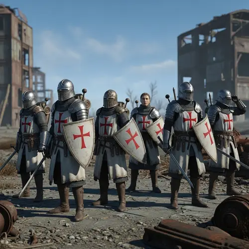 Medieval Armor Characters in Post-Apocalyptic Wasteland