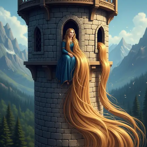 Golden-Haired Woman in Tower | Fairy Tale Scene