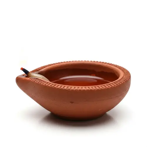 Earthen Clay Oil Lamp with Low Flame | Home Decor