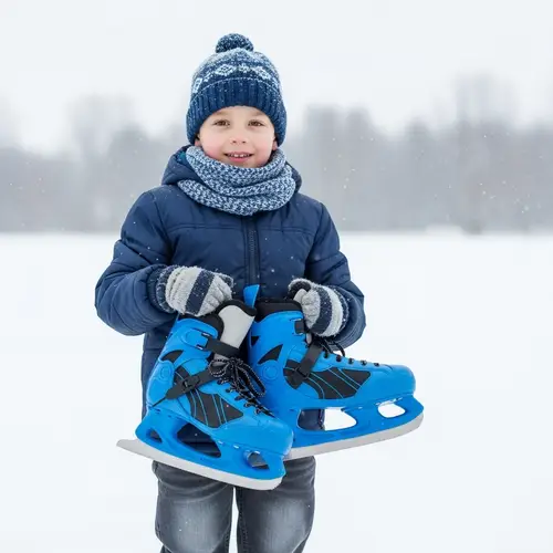 Winter Fun: Boy with Blue Ice Skates