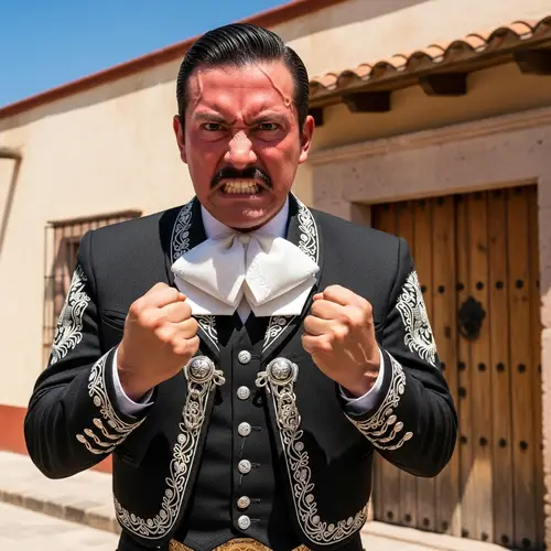 Intense Angry Mexican Man in Traditional Charro Suit
