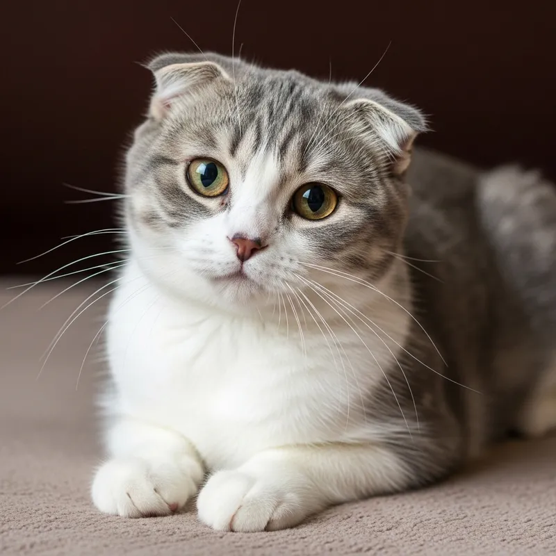 Charming Grey and White Scottish Fold Cat
