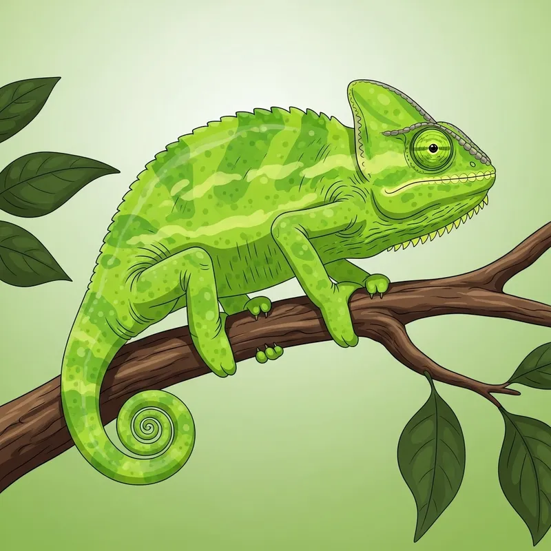 Green Chameleon on Four Legs - Exotic Reptile Image