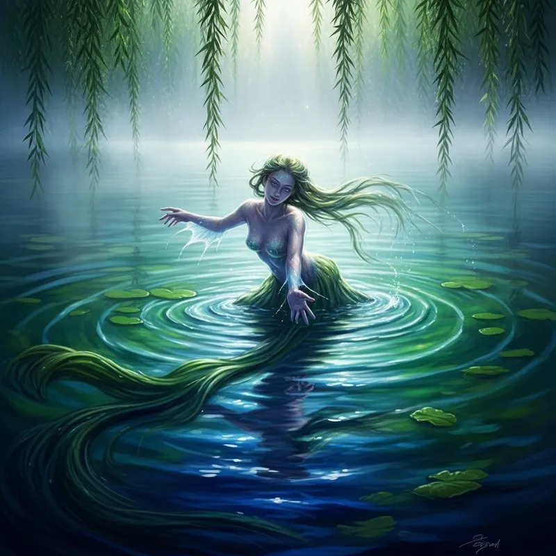Mystical Water Nymph in Tranquil Lake - Fantasy-Inspired Beauty
