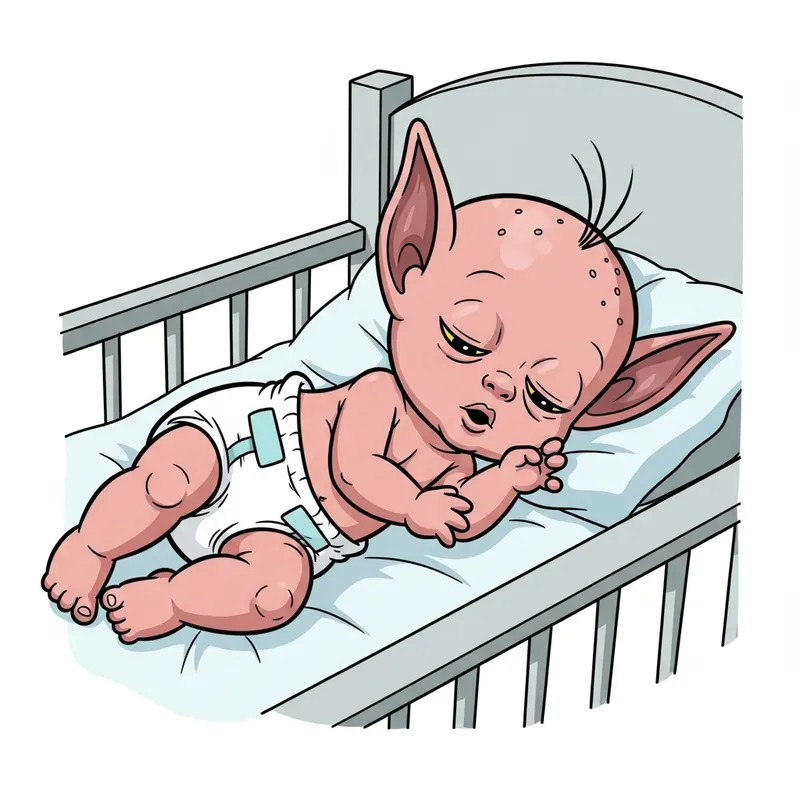 Babyfier 151 Experiment Sleeping in Crib - Cartoon Character Illustration