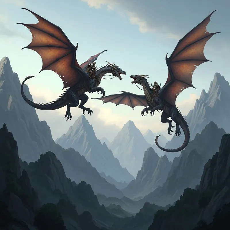 Epic Dragon Duel: Armored vs. Rider in Mountain Sky