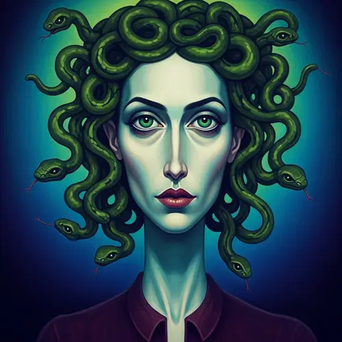 Enthralling Portrait of Medusa: Surreal Artwork from Early 20th Century