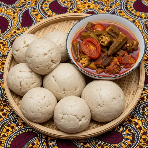 Authentic West African Fufu Dish with Spicy Okra Stew