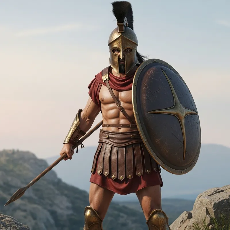Spartan Warrior with Spear & Helmet