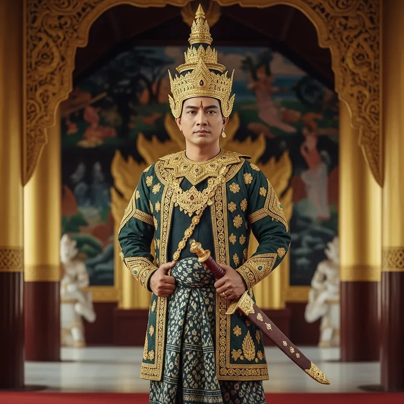 Majestic Burmese King in Traditional Attire