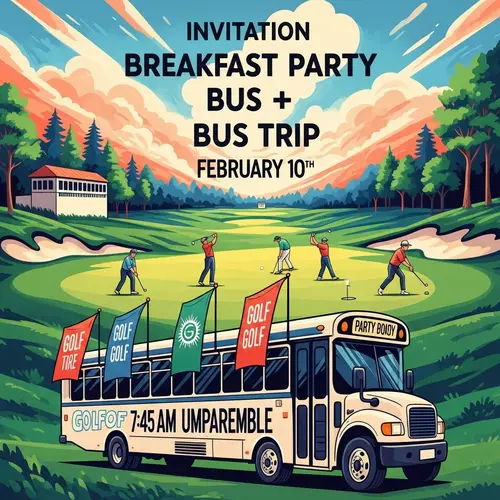 Colorful Breakfast Party & Bus Trip to Prominent Golf Tournament - February 10th