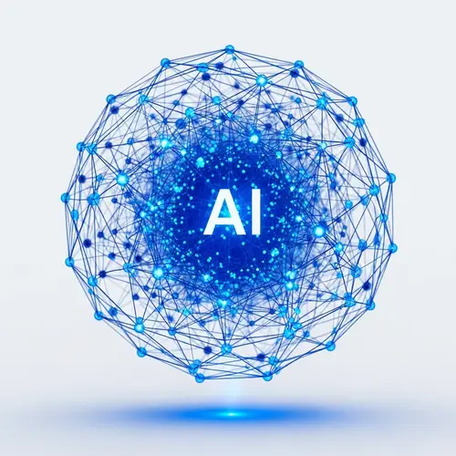 AI Model: Futuristic 3D Rendering of Network in Cobalt Blue