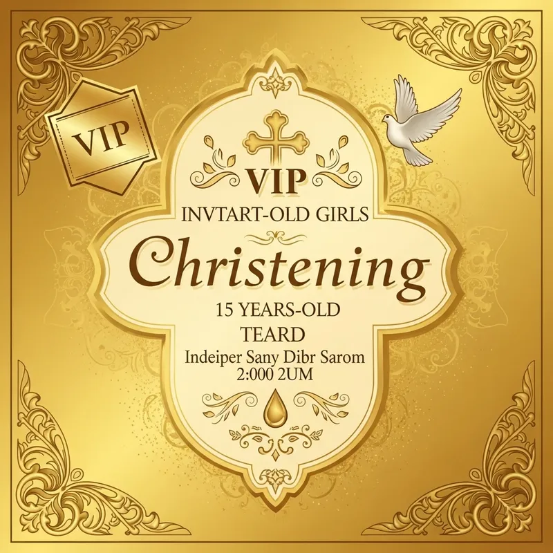Elegant Gold VIP Invitation for 15-Year-Old Girl's Christening