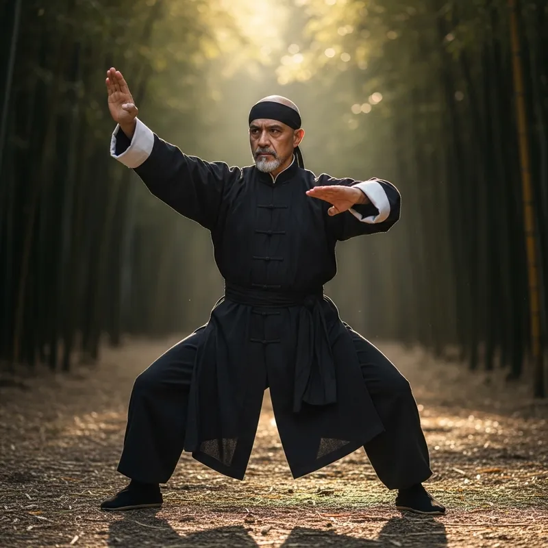 Beautiful Kungfu Master in Serene Bamboo Forest