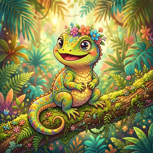 Cute Cartoon Lizard - Cheerful and Colorful Artwork