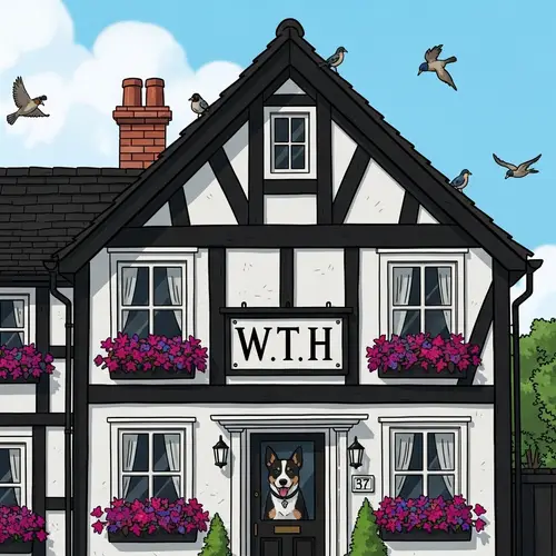 Creative Black and White Mischief House with WTH Sign