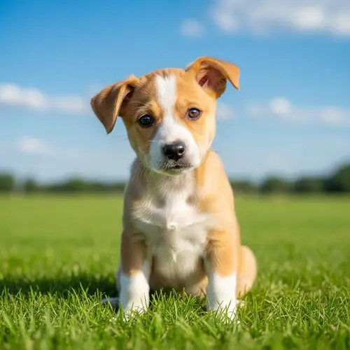 Adorable Puppy Sitting on Grassy Field | Cute Dog Photo