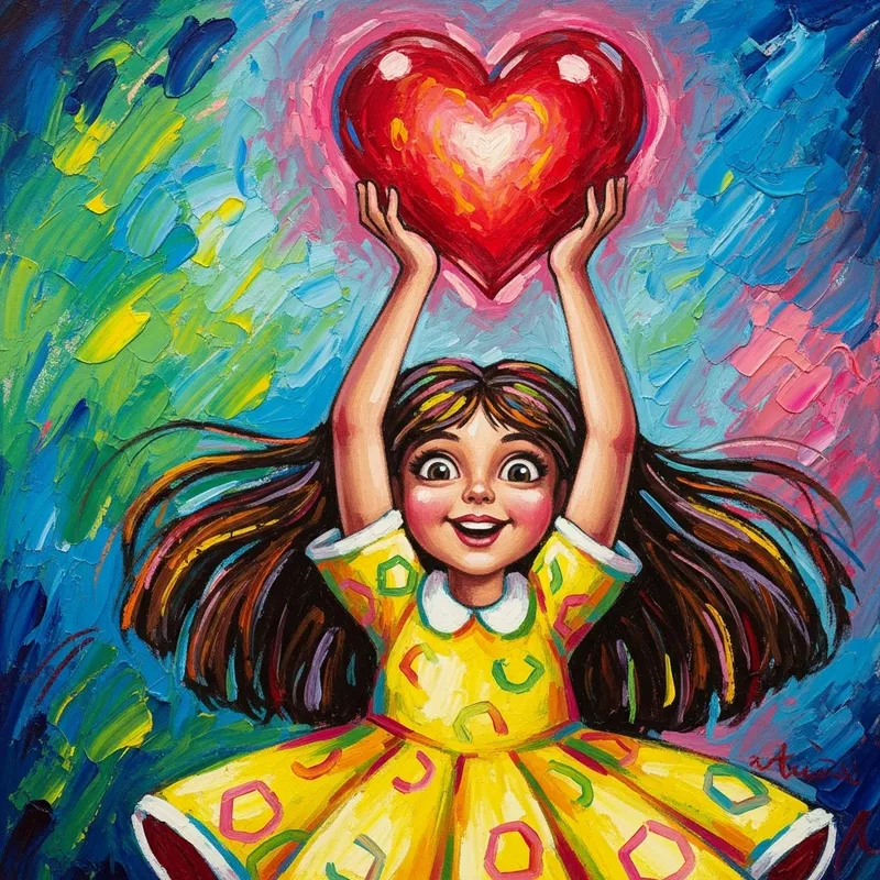Vivid Girl Holding Heart | Unique Artwork