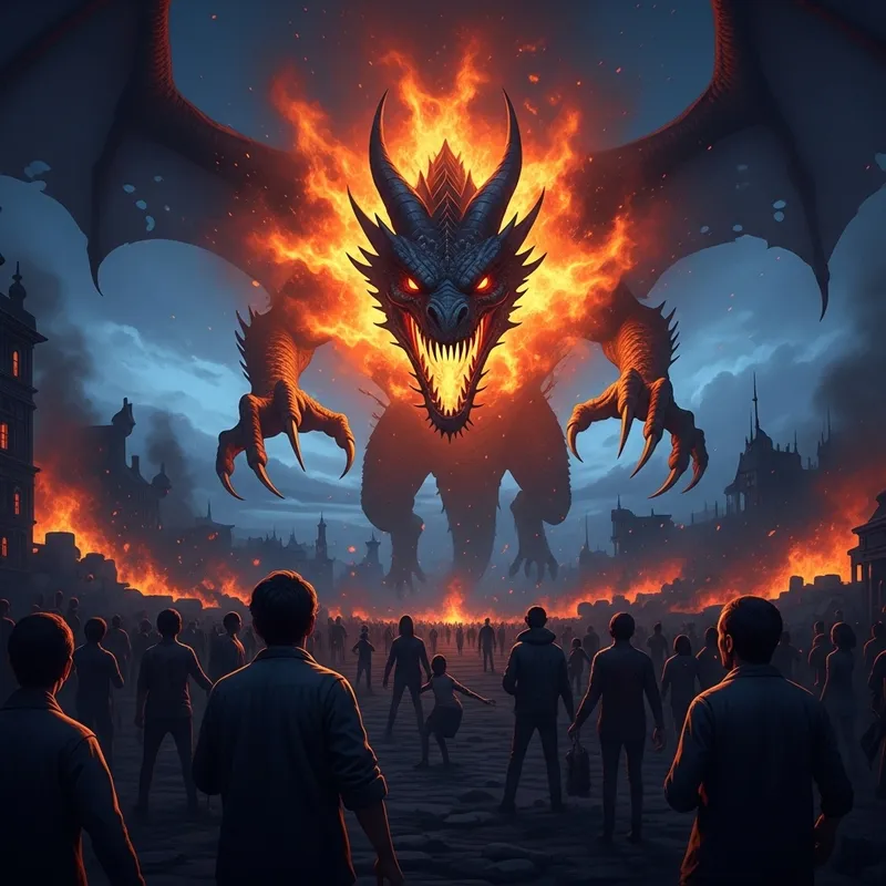 Horror Dragon in Fiery Sky