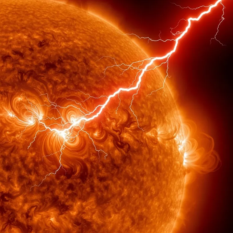 Electric Bolt Illuminates Sun: Awe-Inspiring Power and Magnificence