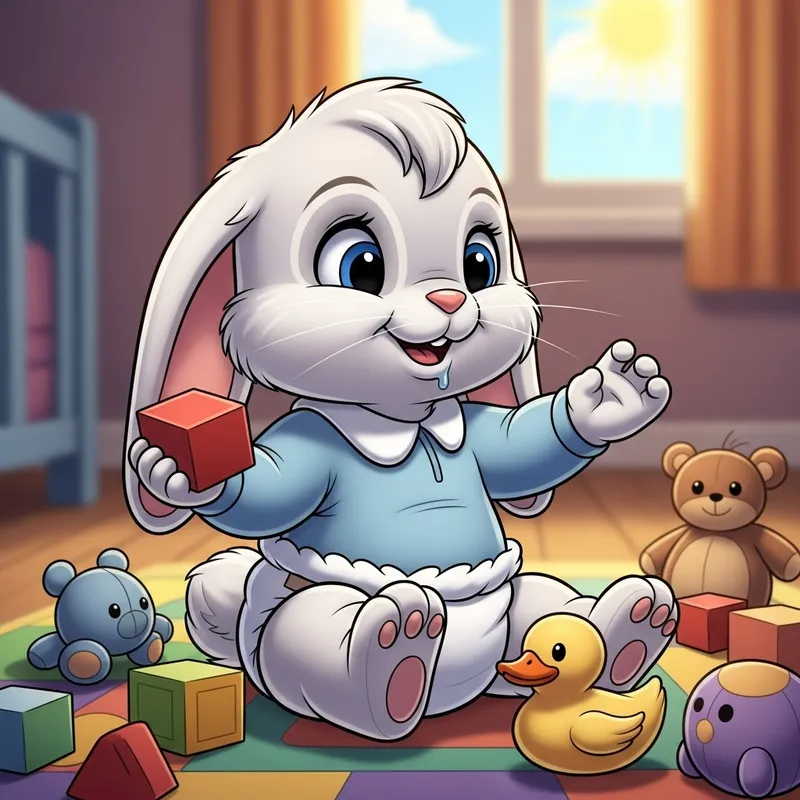 Adorable Baby Rabbit in Diapers - Cute Cartoon Character