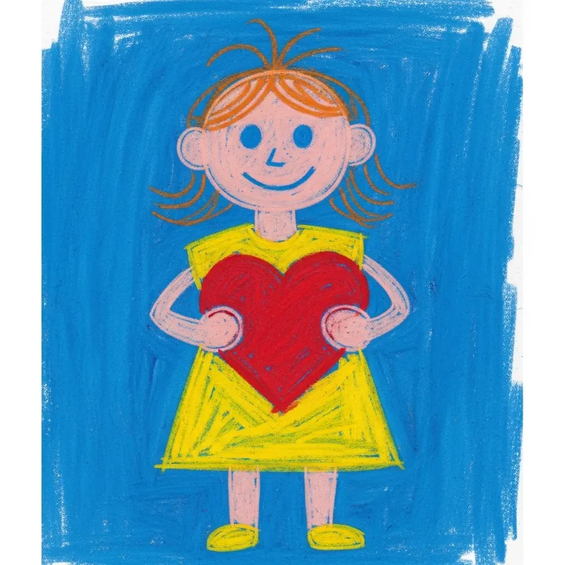 Vivid Drawing of Girl Holding Heart