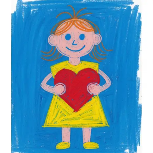 Colorful Drawing of Little Girl with Heart