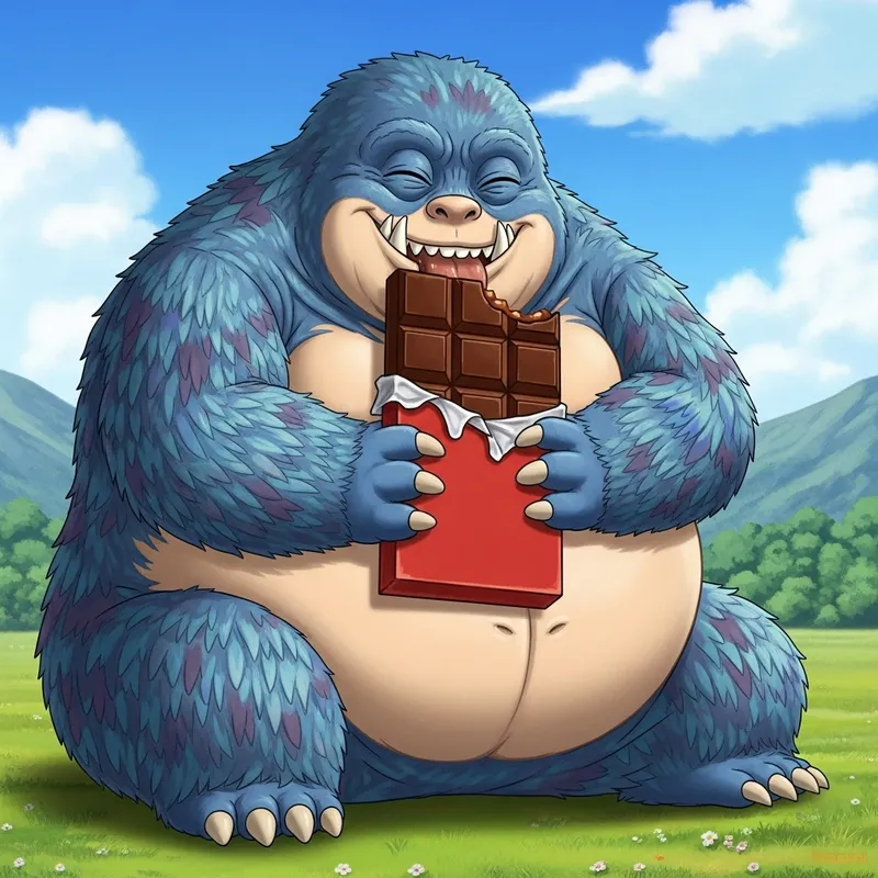 Happy Ton Monster Delights in Chocolate Bar | Amusing Scene