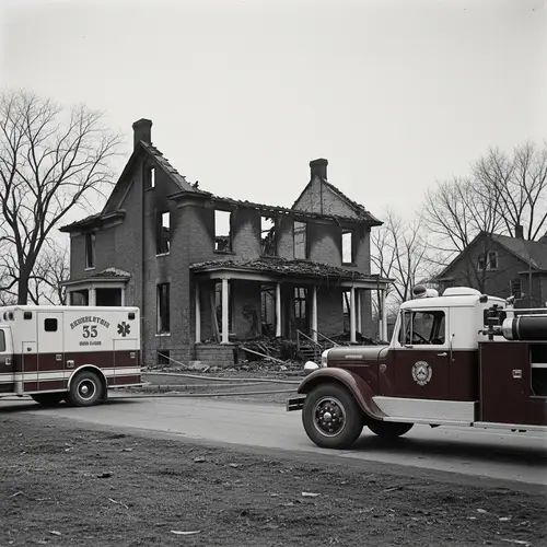 Ruins of Two-Story Brick House in 1920s American Town